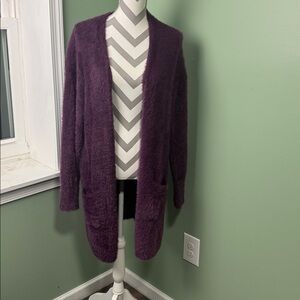 E.C. Plum purple fluffy cardigan sweater large